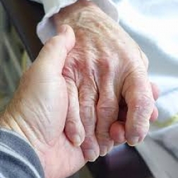 Elderly person holding hands