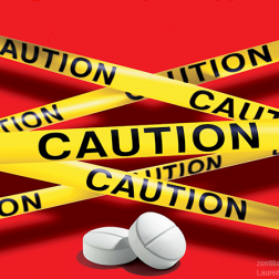 caution tape over pills